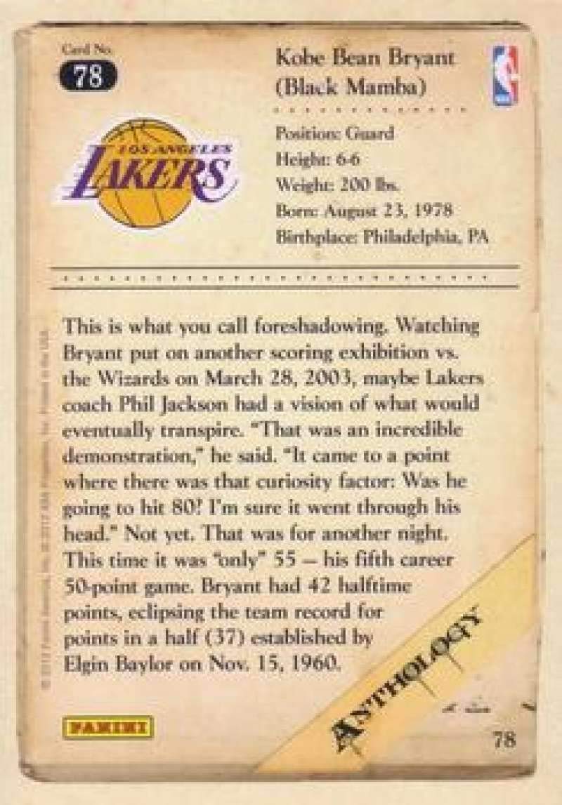 Amazon.com: 2012-13 Panini Kobe Anthology Basketball #78 Kobe